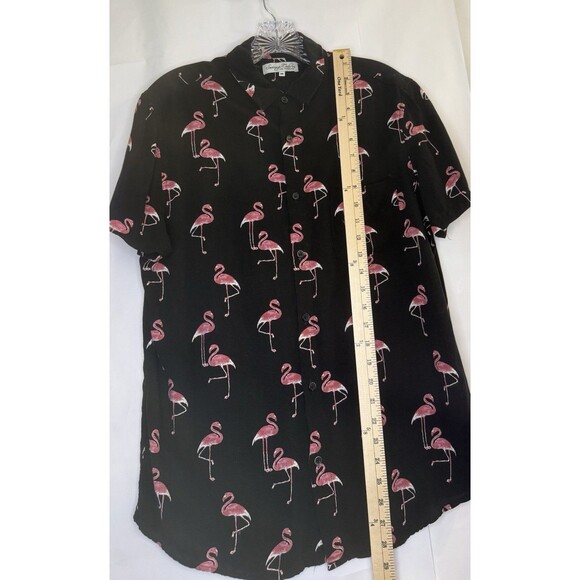 Sovereign Code Mens M Shirt Black Pink Flamingo Print Button Up Short Sleeve - Picture 5 of 8